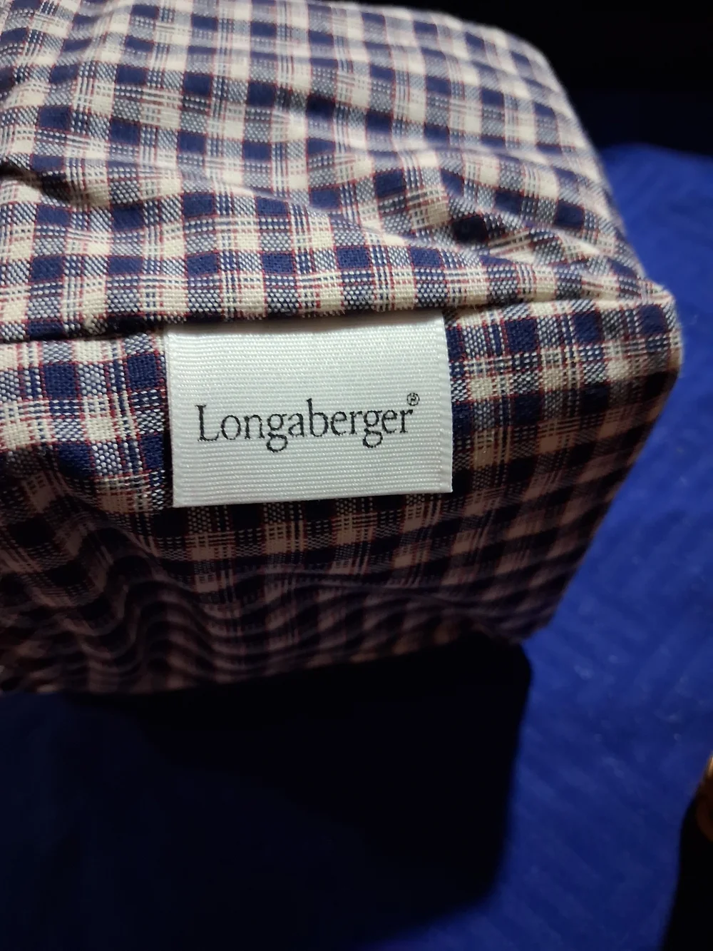 Longaberger Blue Plaid Lined Woven Storage Basket